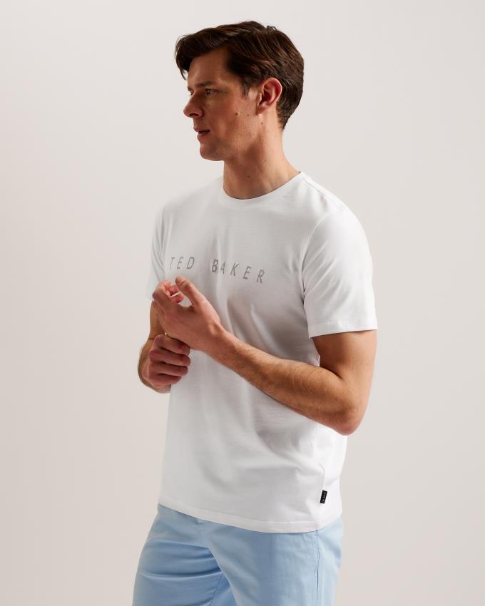 T-Shirt Ted Baker Short Sleeve Branded Blanche Homme | ALT-35656429